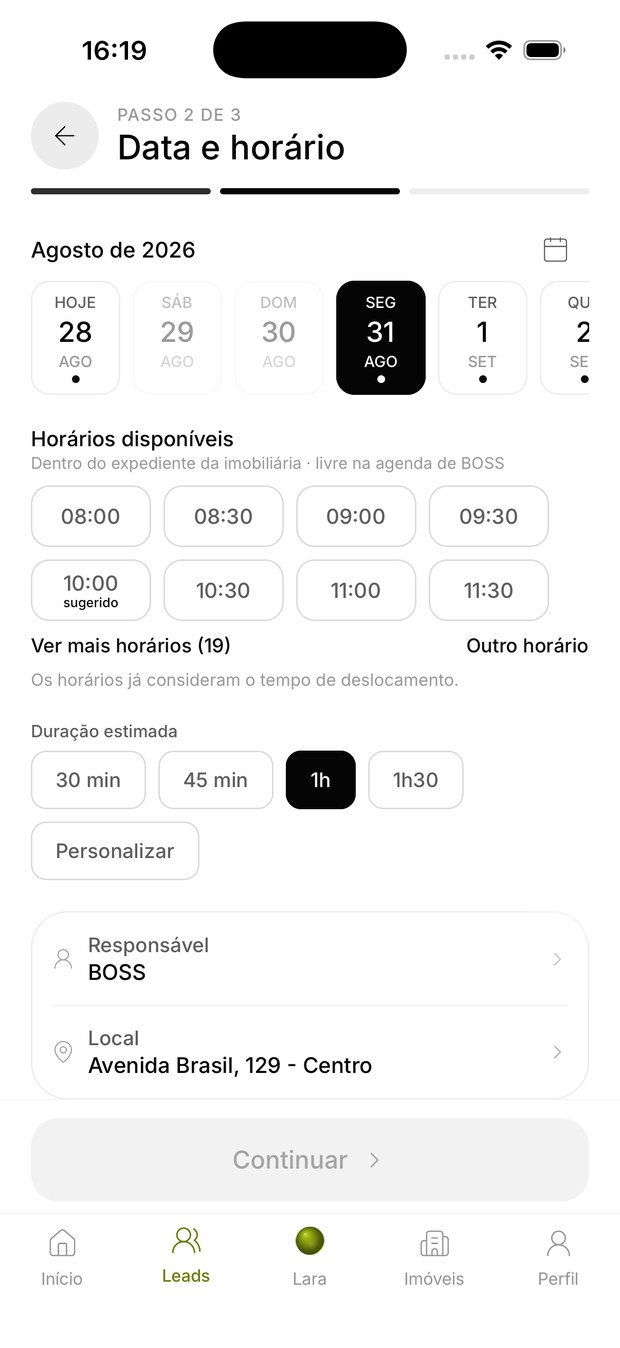 Agenda e visitas no aplicativo